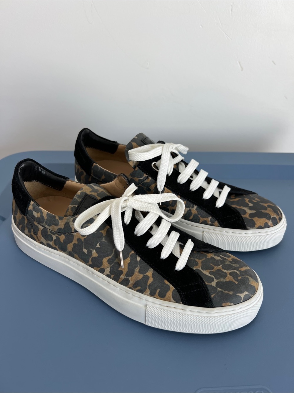 Belstaff dagenham leopard canvas suede low top sneakers tasmin gold colorway 38